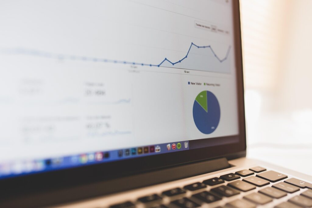 Webpage displaying an analytics dashboard on a laptop